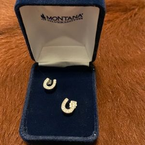 Montana Silversmiths horseshoe earrings. Silver and rhinestones.